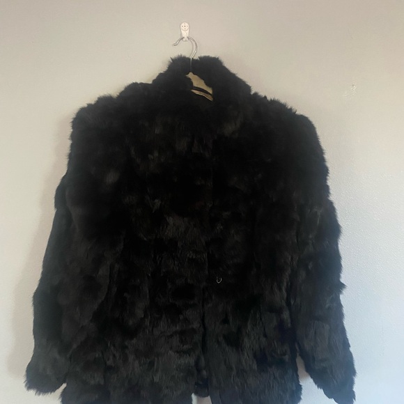 True Vintage Authentic Rabbit Fur Black Coat